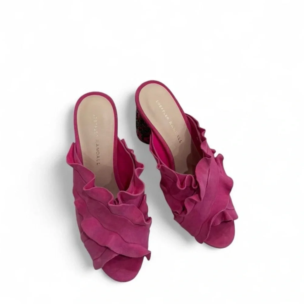 Loeffler Randall Raspberry Ruffle Beaded Block Heel Mules - Picture 2 of 4